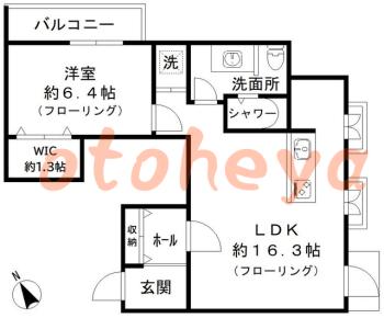楽器ピアノ可相談 の 賃貸物件 1LDK 16.3万円の図面１