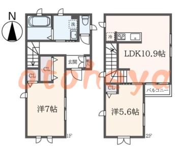 楽器ピアノ可相談 の 賃貸物件 2LDK 17.5万円の図面１