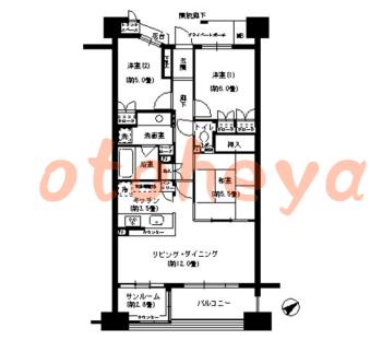 楽器ピアノ可相談 の 賃貸物件 3SLDK 22万円の図面１