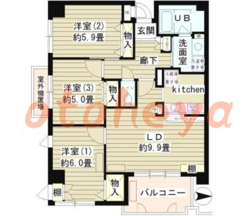 楽器ピアノ可相談 の 賃貸物件 3LDK 19.2万円の図面１