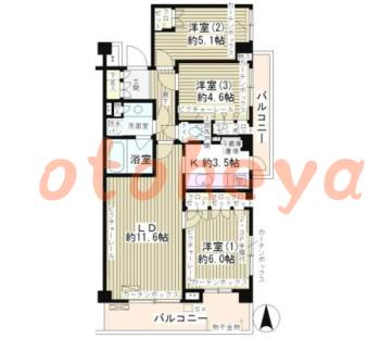 楽器ピアノ可相談 の 賃貸物件 3LDK 19.8万円の図面１