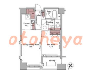 楽器ピアノ可相談 の 賃貸物件 1LDK 27.7万円の図面１