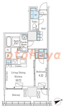 楽器ピアノ可相談 の 賃貸物件 1LDK 24.7万円の図面１