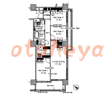 楽器ピアノ可相談 の 賃貸物件 3LDK 30万円の図面１