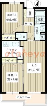 楽器ピアノ可相談 の 賃貸物件 2LDK 19.5万円の図面１