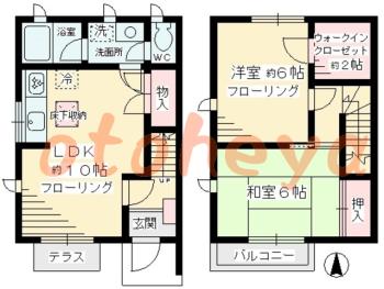 楽器ピアノ可相談 の 賃貸物件 2LDK 10.2万円の図面１