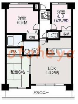 楽器ピアノ可相談 の 賃貸物件 3LDK 14.4万円の図面１