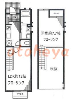 楽器ピアノ可相談 の 賃貸物件 1LDK 10.6万円の図面１