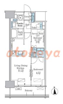 楽器ピアノ可相談 の 賃貸物件 2LDK 28.2万円の図面１