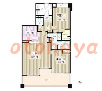 楽器ピアノ可相談 の 賃貸物件 2LDK 14.5万円の図面１