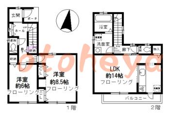 楽器ピアノ可相談 の 賃貸物件 2LDK 24万円の図面１