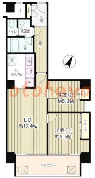 楽器ピアノ可相談 の 賃貸物件 2LDK 29万円の図面１
