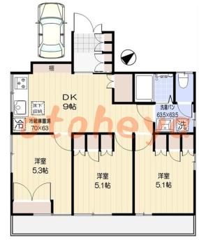 楽器ピアノ可相談 の 賃貸物件 3DK 16.5万円の図面１