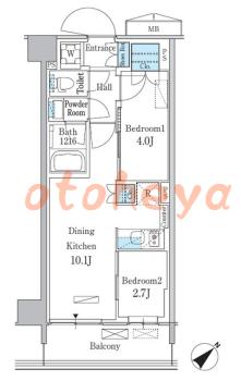楽器ピアノ可相談 の 賃貸物件 2LDK 19万円の図面１