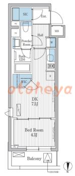 楽器ピアノ可相談 の 賃貸物件 1DK 15.8万円の図面１