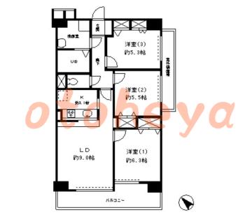 楽器ピアノ可相談 の 賃貸物件 3DK 20.6万円の図面１