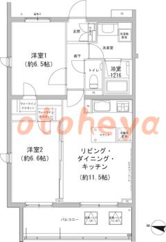 楽器ピアノ可相談 の 賃貸物件 2LDK 19.1万円の図面１