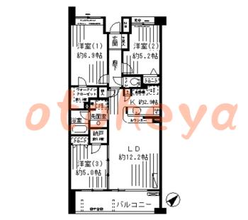 楽器ピアノ可相談 の 賃貸物件 3LDK 17.9万円の図面１