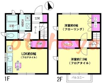 楽器ピアノ可相談 の 賃貸物件 2LDK 8.6万円の図面１
