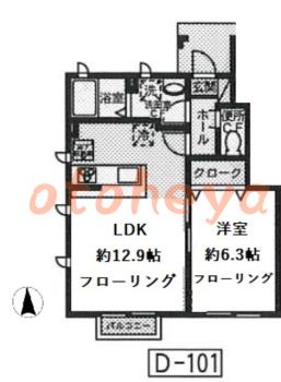 楽器ピアノ可相談 の 賃貸物件 1LDK 7.4万円の図面１