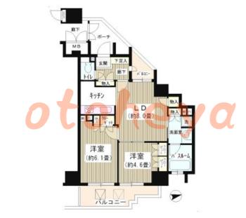 楽器ピアノ可相談 の 賃貸物件 2LDK 19.5万円の図面１