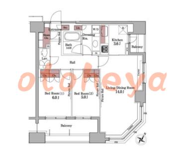 楽器ピアノ可相談 の 賃貸物件 2LDK 37.5万円の図面１