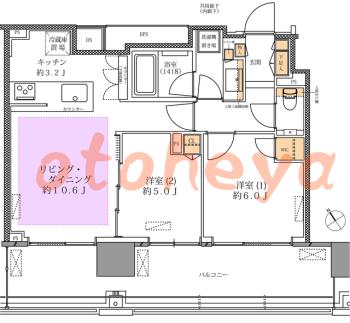 楽器ピアノ可相談 の 賃貸物件 2LDK 33.5万円の図面１