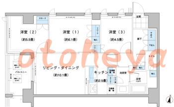 楽器ピアノ可相談 の 賃貸物件 2SLDK 23.9万円の図面１