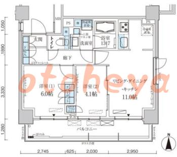 楽器ピアノ可相談 の 賃貸物件 2LDK 21.8万円の図面１