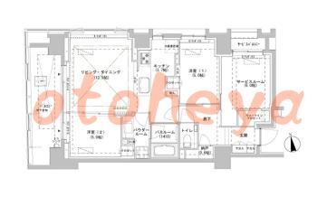 楽器ピアノ可相談 の 賃貸物件 2SLDK 44.8万円の図面１
