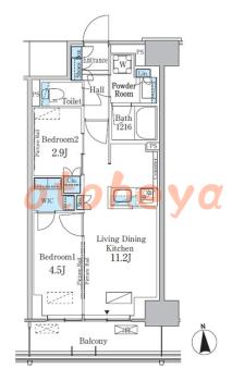 楽器ピアノ可相談 の 賃貸物件 2LDK 22.9万円の図面１