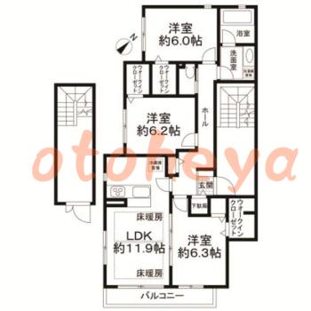 楽器ピアノ可相談 の 賃貸物件 3LDK 31.2万円の図面１