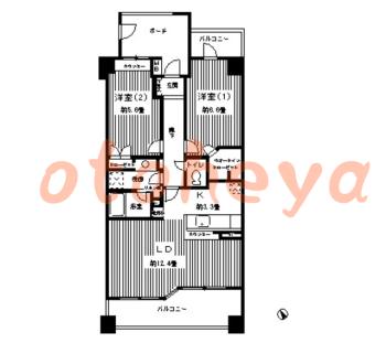 楽器ピアノ可相談 の 賃貸物件 2LDK 14.2万円の図面１