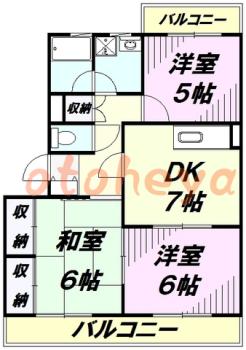 楽器ピアノ可相談 の 賃貸物件 3DK 10.1万円の図面１