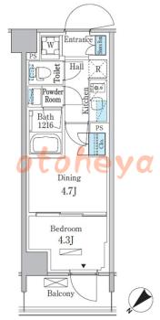 楽器ピアノ可相談 の 賃貸物件 1DK 11.7万円の図面１