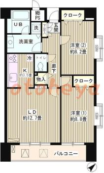楽器ピアノ可相談 の 賃貸物件 2LDK 34.5万円の図面１