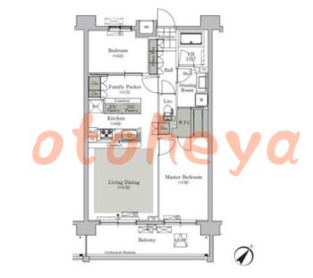 楽器ピアノ可相談 の 賃貸物件 2LDK 22.9万円の図面１