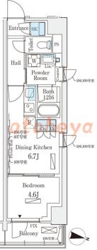 楽器ピアノ可相談 の 賃貸物件 1DK 13.5万円の図面１