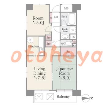 楽器ピアノ可相談 の 賃貸物件 2DK 15.9万円の図面１