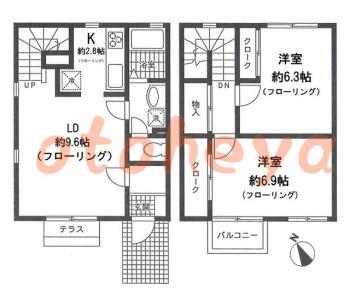 楽器ピアノ可相談 の 賃貸物件 2LDK 11.1万円の図面１