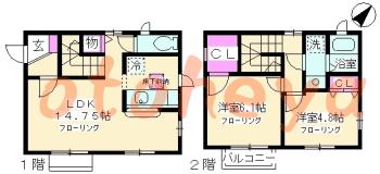 楽器ピアノ可相談 の 賃貸物件 2LDK 12.9万円の図面１
