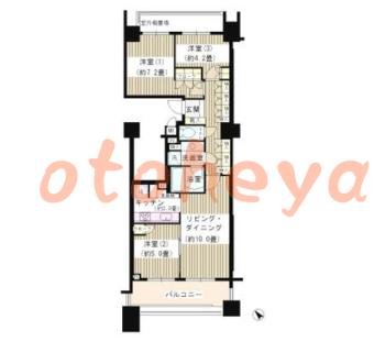 楽器ピアノ可相談 の 賃貸物件 3LDK 28.9万円の図面１