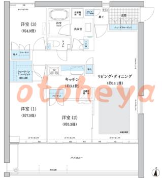 楽器ピアノ可相談 の 賃貸物件 3LDK 30.4万円の図面１