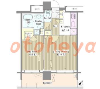 楽器ピアノ可相談 の 賃貸物件 1LDK 22.7万円の図面１