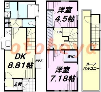 楽器ピアノ可相談 の 賃貸物件 2DK 9.8万円の図面１