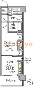 楽器ピアノ可相談 の 賃貸物件 1DK 10.6万円の図面１