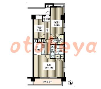 楽器ピアノ可相談 の 賃貸物件 2LDK 19.4万円の図面１