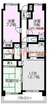 楽器ピアノ可相談 の 賃貸物件 3LDK 12.9万円の図面１