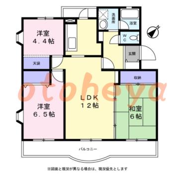 楽器ピアノ可相談 の 賃貸物件 3LDK 10.4万円の図面１