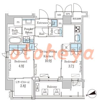 楽器ピアノ可相談 の 賃貸物件 2SLDK 30.4万円の図面１